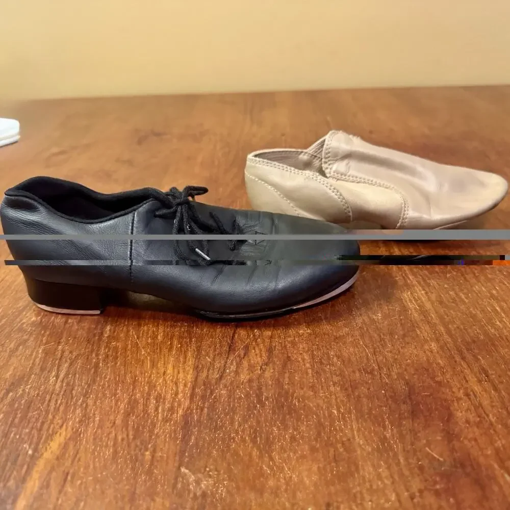 Bloch Leather Tap Shoes Girls Size 4M & Capezio Jazz Shoes 4W Lot Dance W/ Bag